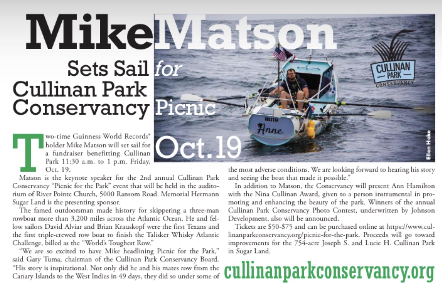 UpClose - Mike Matson Sets Sail for Cullinan Park Conservancy Picnic